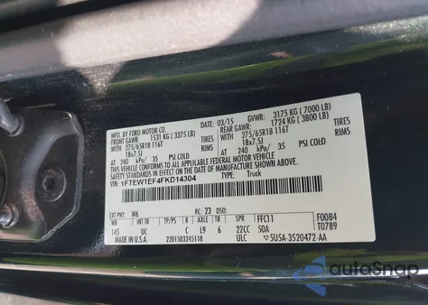 2015 Ford F-150 Xlt из США, поврежденный, VIN 1FTEW1EF4FKD14304